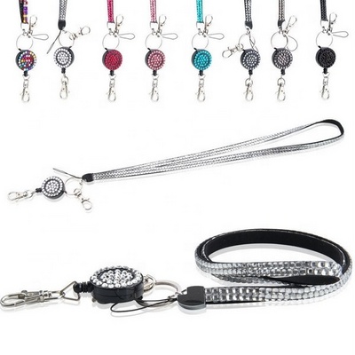 Retractable ID Badge Lanyard Bling Crystal Rhinestone Neck Lanyard With Badge Reel