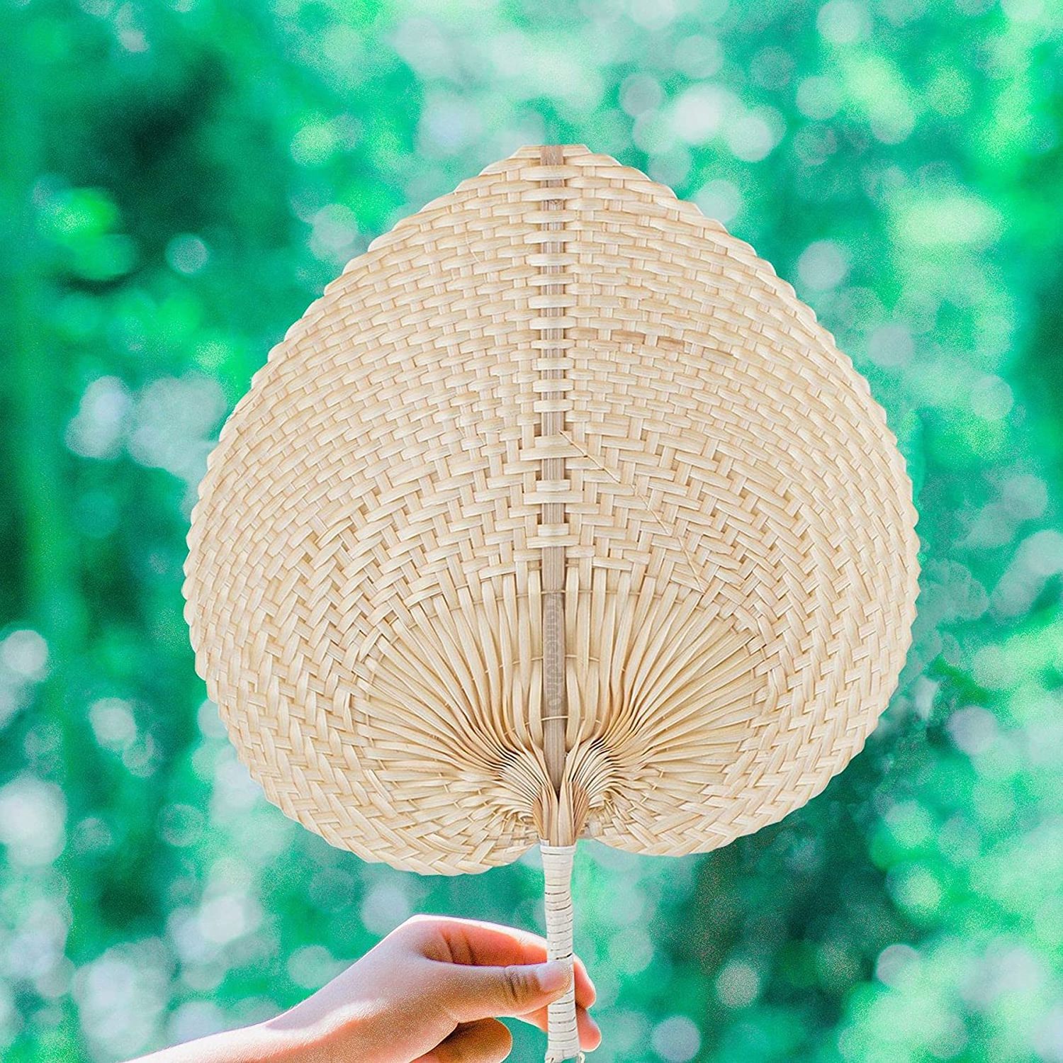 BSBH Hotsale Natural Palm Leaf Bamboo Raffia Fans Summer Hand Fans for Party Supplies Wedding Camping Gift Holding Fan