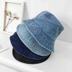 BSBH Wholesale Women's Hats Winter Blank Designer Plain Blue Winter Hats Unisex Washed Custom Denim Jean Bucket Hat