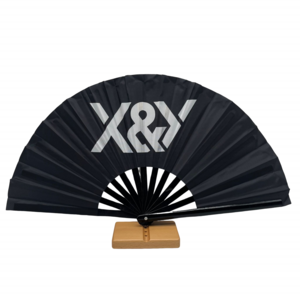 Customized Big folding Bamboo Hand Fan Fabric Logo Black Hand Held Fan personalized hand fan