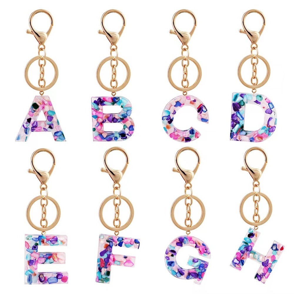 Purple Pink Letter A-Z Keychain Women Purse Handbags Resin Alphabet Initial Letter Resin Keychains