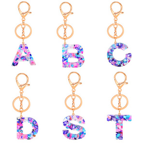 BSBH Free Sample Keychain Flower 26 Letters Clear Acrylic Keychains Custom Inside Flower Keychain Resin Clear Epoxy Charms