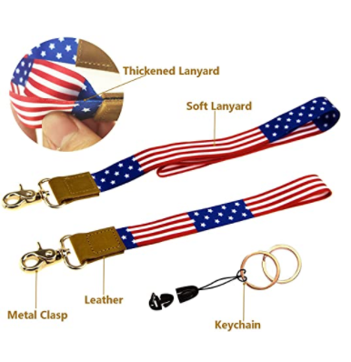 American Flag Lanyard Hand Wrist Lanyard Key Chain Holder, Wristlet Strap for keys and wristband