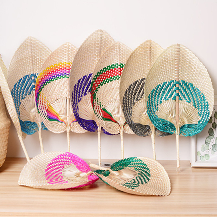 BSBH Hotsale Natural Palm Leaf Bamboo Raffia Fans Summer Hand Fans for Party Supplies Wedding Camping Gift Holding Fan