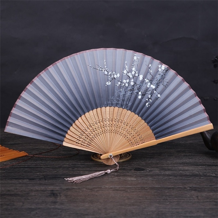 Bulk Wholesale Promotional Custom Logo Foldable Polyester Fan Polyester Foldable Hand Fan