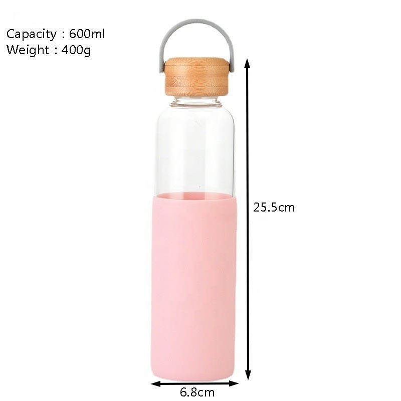 BSBH Transparent Glass Water Bottle With Silicone Sleeve and Bamboo Lid