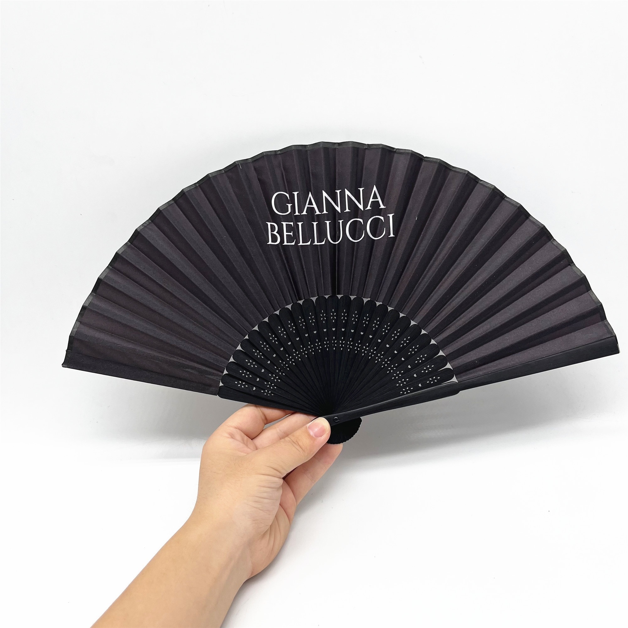 Business Gifts Black Hand Held Fans Advertising Custom Printed Logo Folding Hand Fan