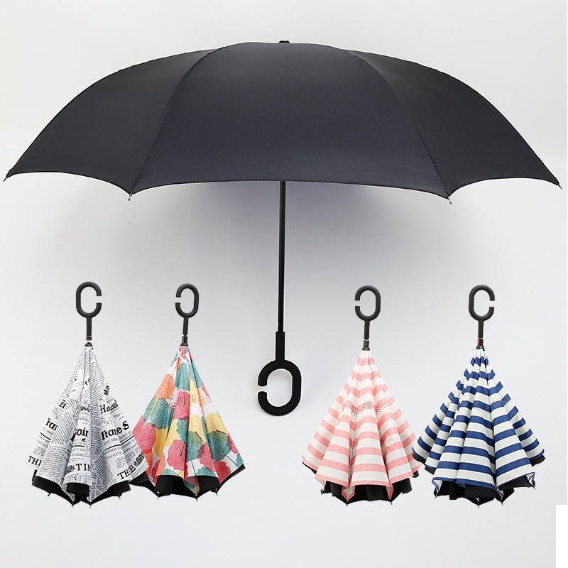 BSBH New Inverse Car Pink Umbrellas Logo Custom Double Layer Summer Umbrella Inside Out C Shape Handle Reverse Umbrella