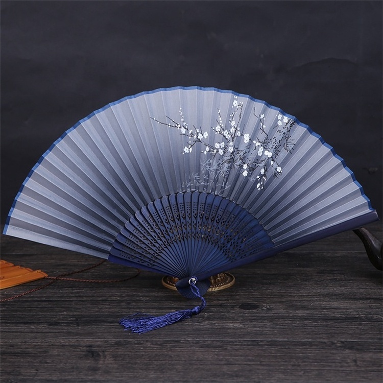 Bulk Wholesale Promotional Custom Logo Foldable Polyester Fan Polyester Foldable Hand Fan