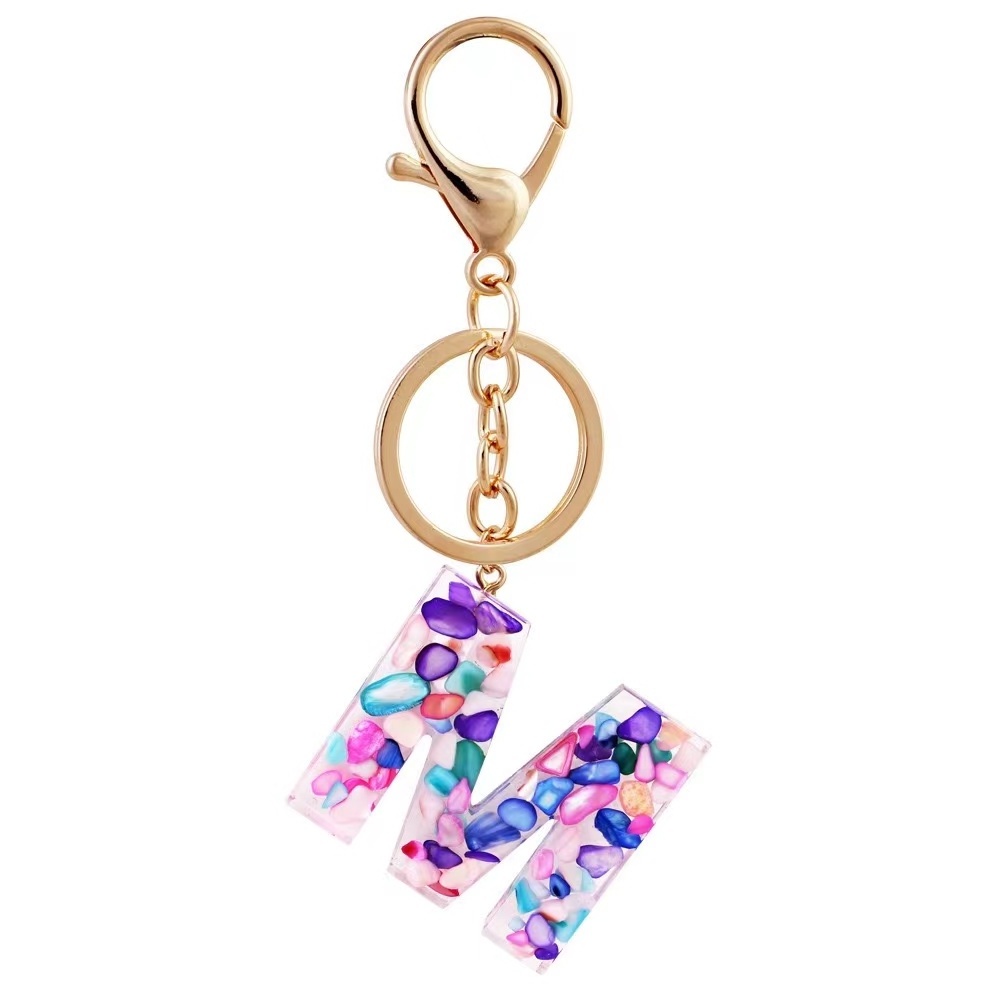 Purple Pink Letter A-Z Keychain Women Purse Handbags Resin Alphabet Initial Letter Resin Keychains