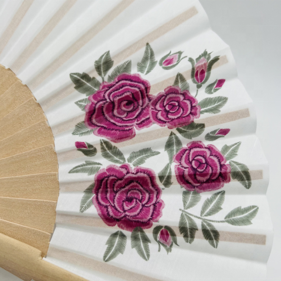 Custom folding hand Fan Original wooden and cotton fans Spanish Flowers Collection handmade fans