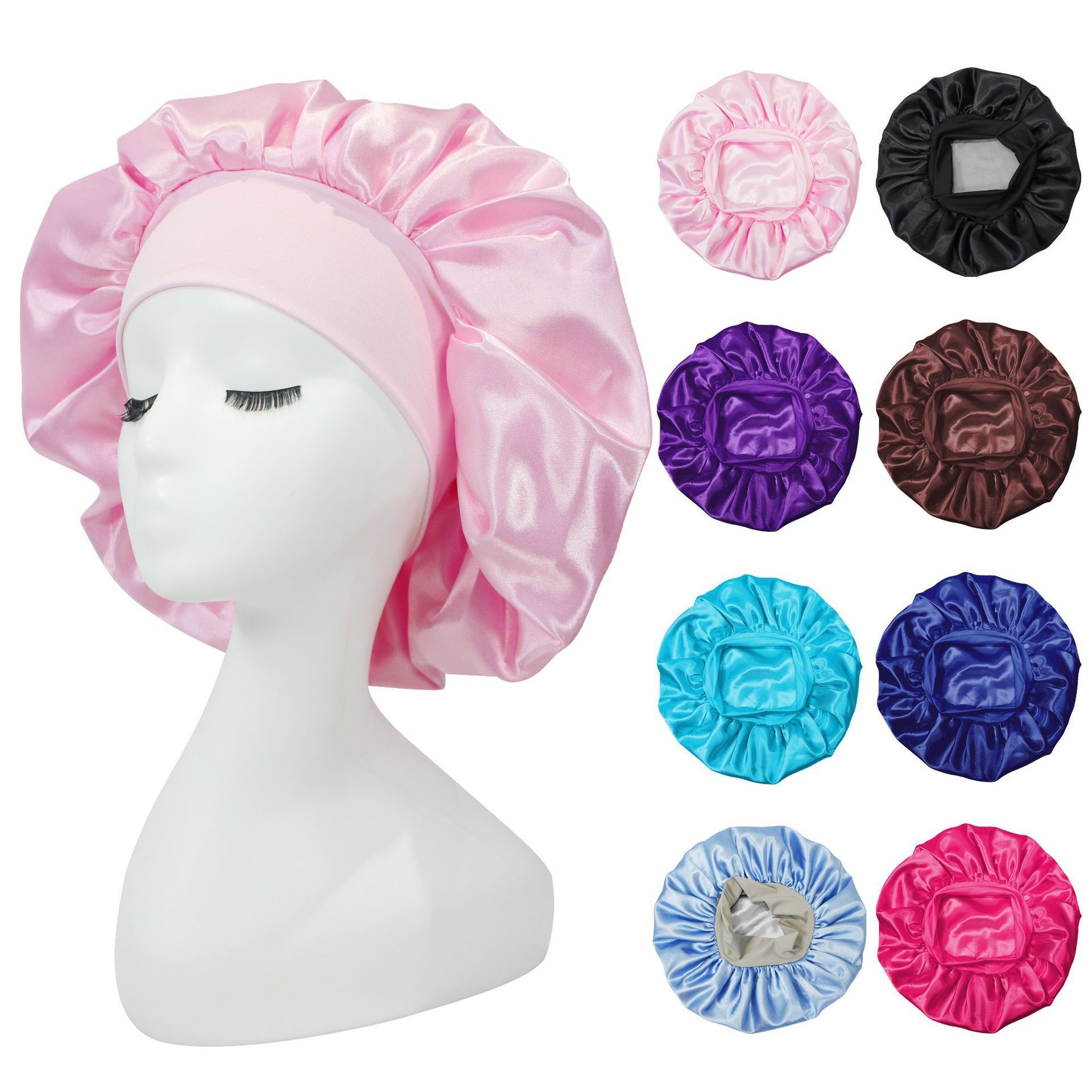 Luxury Custom Reversable Double Layer Drawstring Hair Cap Satin Silk Designer Bonnets with Logo