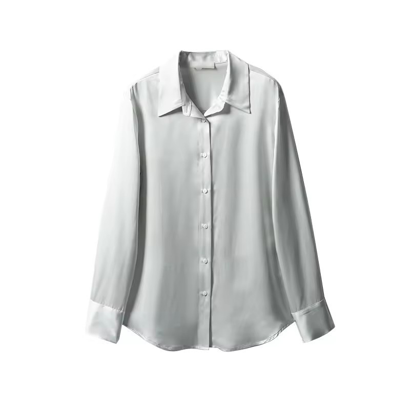 High Quality In Stock Spring Silk Shirt Ladies Wear Solid Colors Long Sleeve Women Blouses Sleek And Minimalist Style Shirts