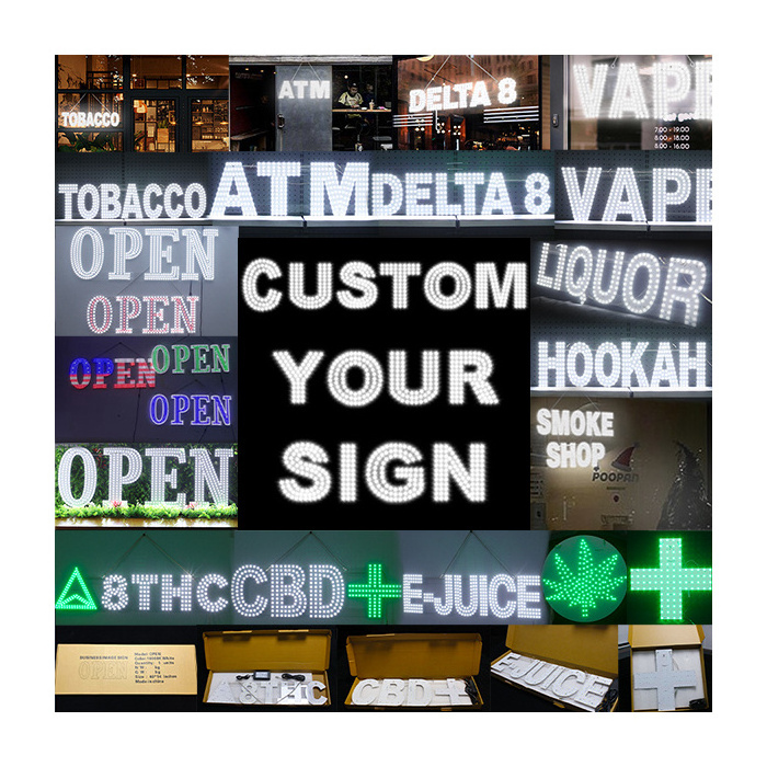 Wholesale custom led illuminated sign logo letters board open advertising shop custom led sign for smoke shop