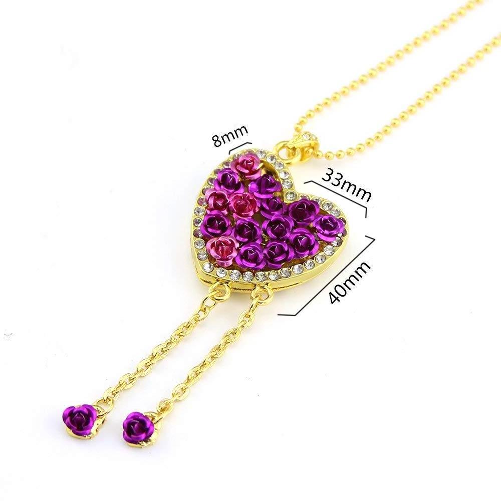 Rose Heart Shape 32GB USB 2.0 Flash Drive Diamond  Necklace Pendant Thumb Drive Memory Stick Pendrive Jewelry Gift Purple