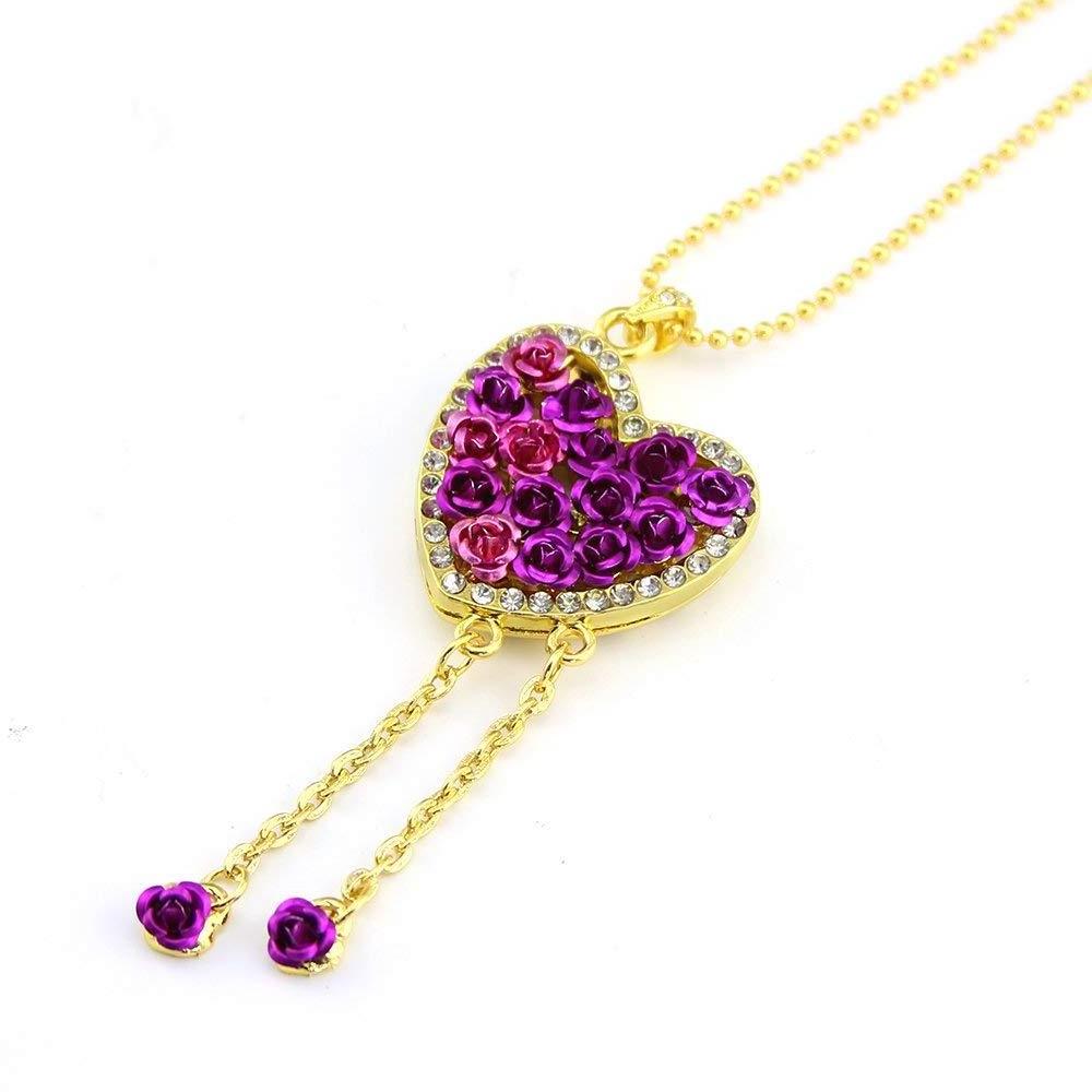 Rose Heart Shape 32GB USB 2.0 Flash Drive Diamond  Necklace Pendant Thumb Drive Memory Stick Pendrive Jewelry Gift Purple