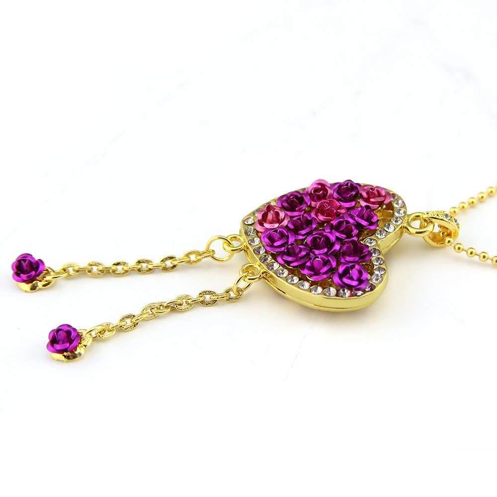 Rose Heart Shape 32GB USB 2.0 Flash Drive Diamond  Necklace Pendant Thumb Drive Memory Stick Pendrive Jewelry Gift Purple