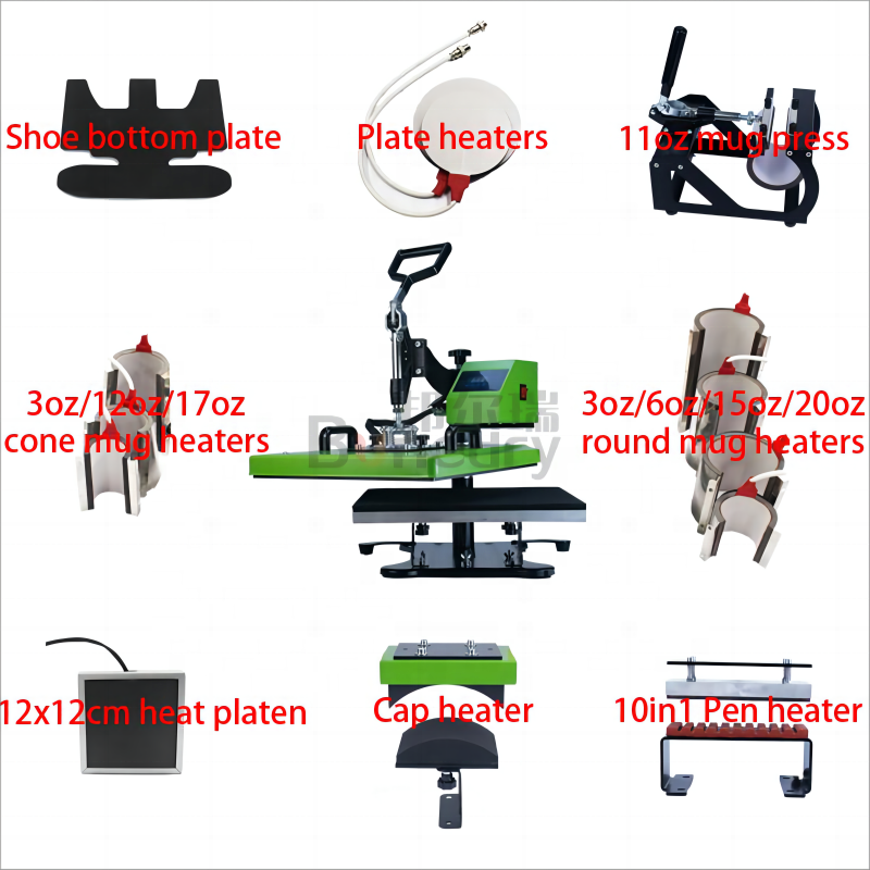 Heat Press Machine 15 in 1 Digital Power Box Combo Heat Press 1350W Swing Away Machine Multifunctional Sublimation