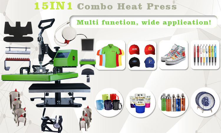 Heat Press Machine 15 in 1 Digital Power Box Combo Heat Press 1350W Swing Away Machine Multifunctional Sublimation