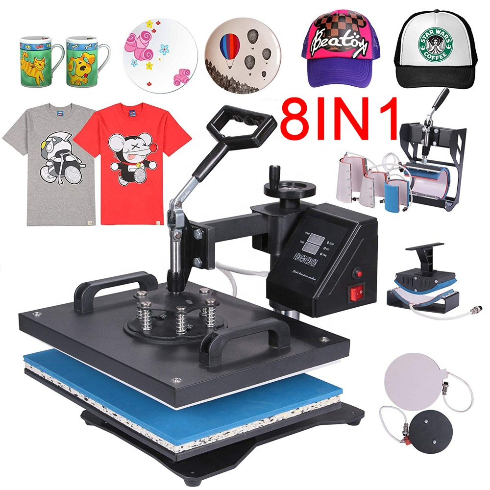 Wholesales price 8 In 1 In1 Single Heating Press Sublimation Heat Press Machines For T-shirt/hat/cup/bags/