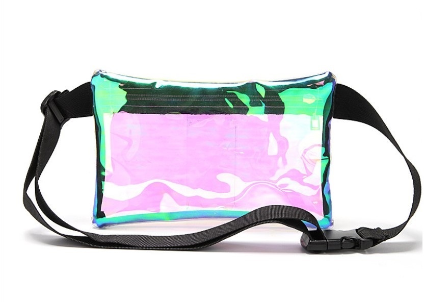 Outdoor clear flat laser makeup bag phone women sport pvc transparent holographic fanny pack