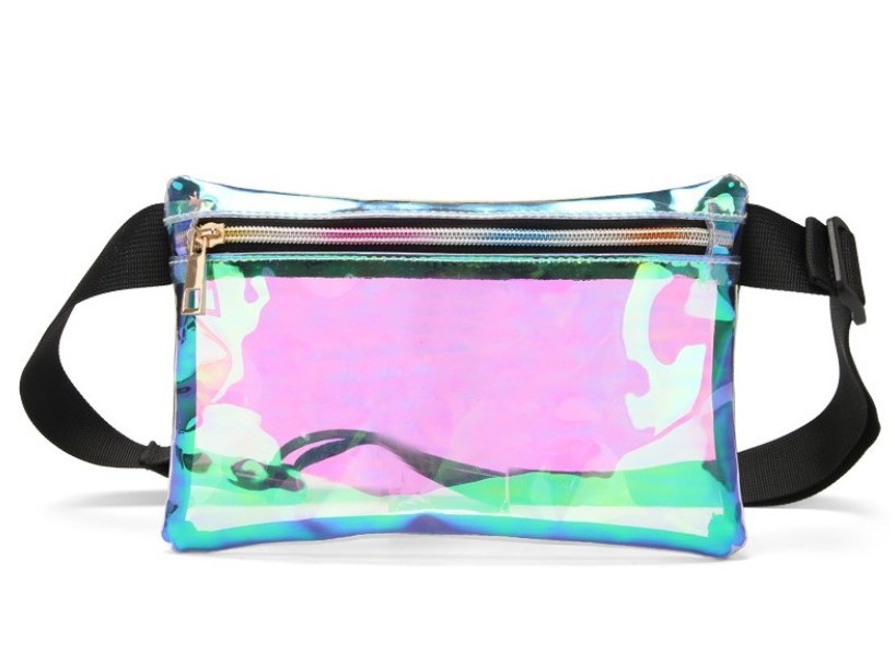 Outdoor clear flat laser makeup bag phone women sport pvc transparent holographic fanny pack