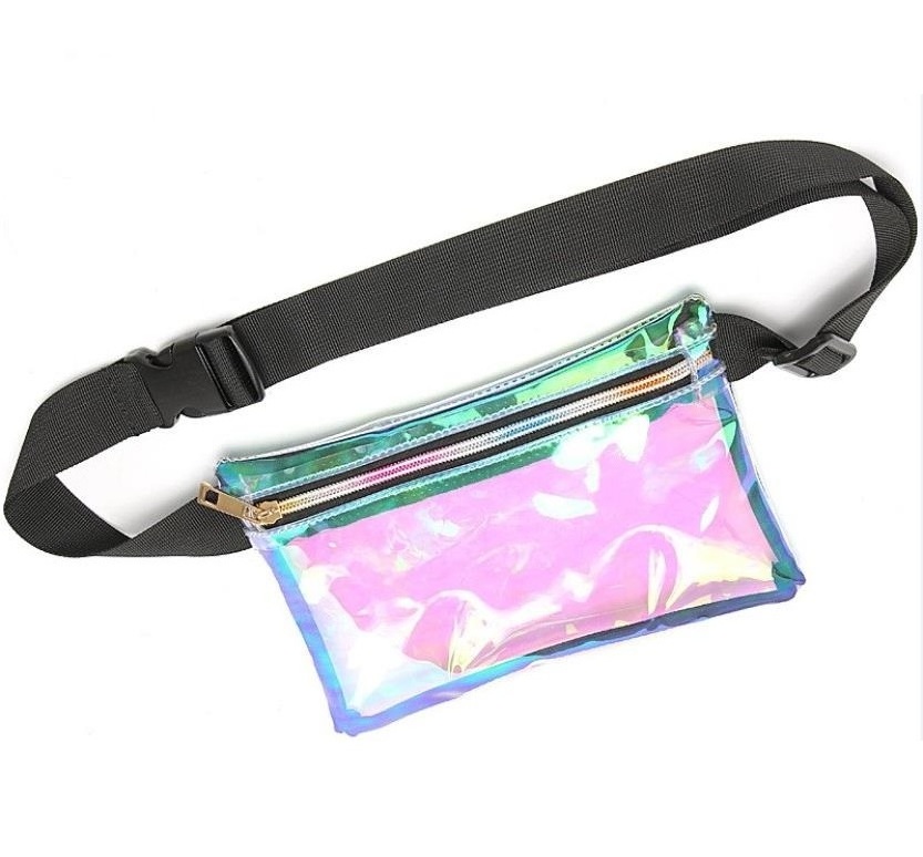 Outdoor clear flat laser makeup bag phone women sport pvc transparent holographic fanny pack