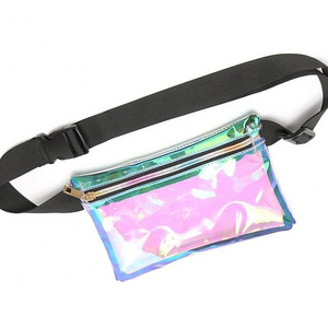 Outdoor clear flat laser makeup bag phone women sport pvc transparent holographic fanny pack