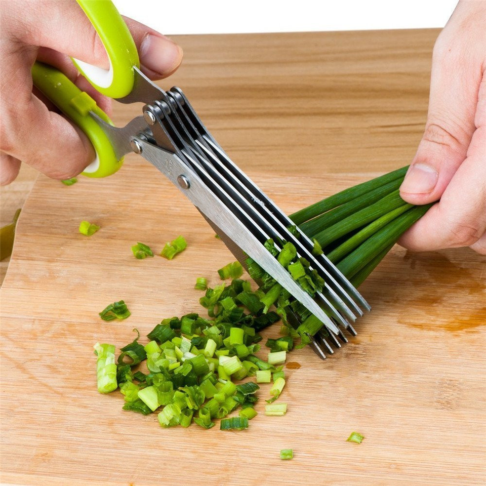 Herb Scissors With 5 Blades And Cover Cool Kitchen Gadgets Cutting Shredded Lettuce Fresh Onion kitchen scissor  & shear