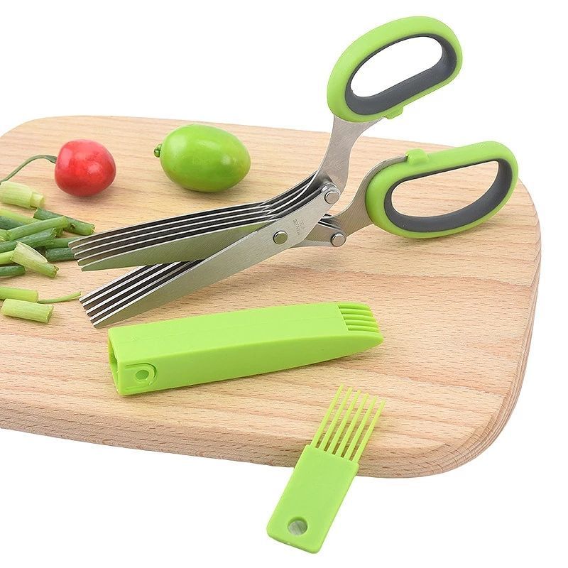 Herb Scissors With 5 Blades And Cover Cool Kitchen Gadgets Cutting Shredded Lettuce Fresh Onion kitchen scissor  & shear