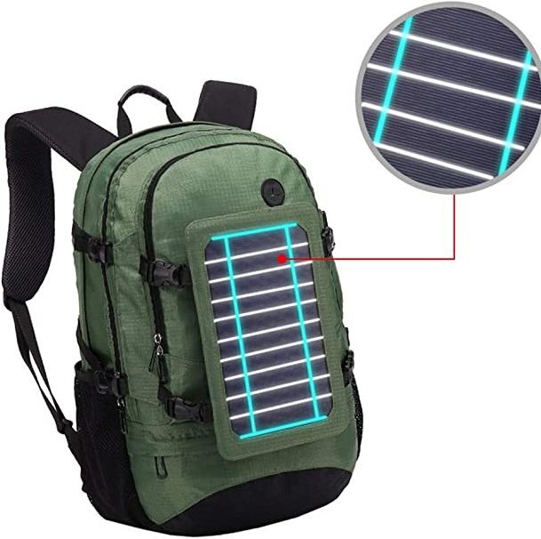 Solar Backpack 14W Solar Panel Powered Backpack Laptop Bag Water-resistant Large Capacity with External USB Charging Port