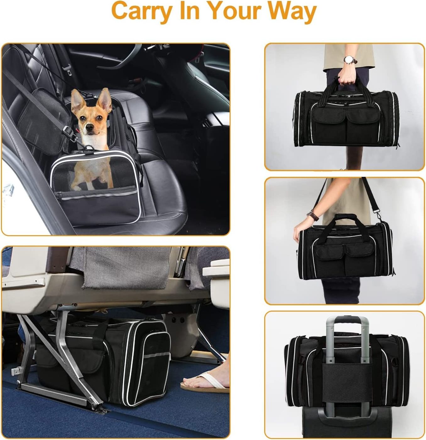 Portable Cat Dog Carrier Bags Soft-sided Carriers Outdoor Travel Breathable Pet Zipper Handbag Travel Breathable Pets Handbag