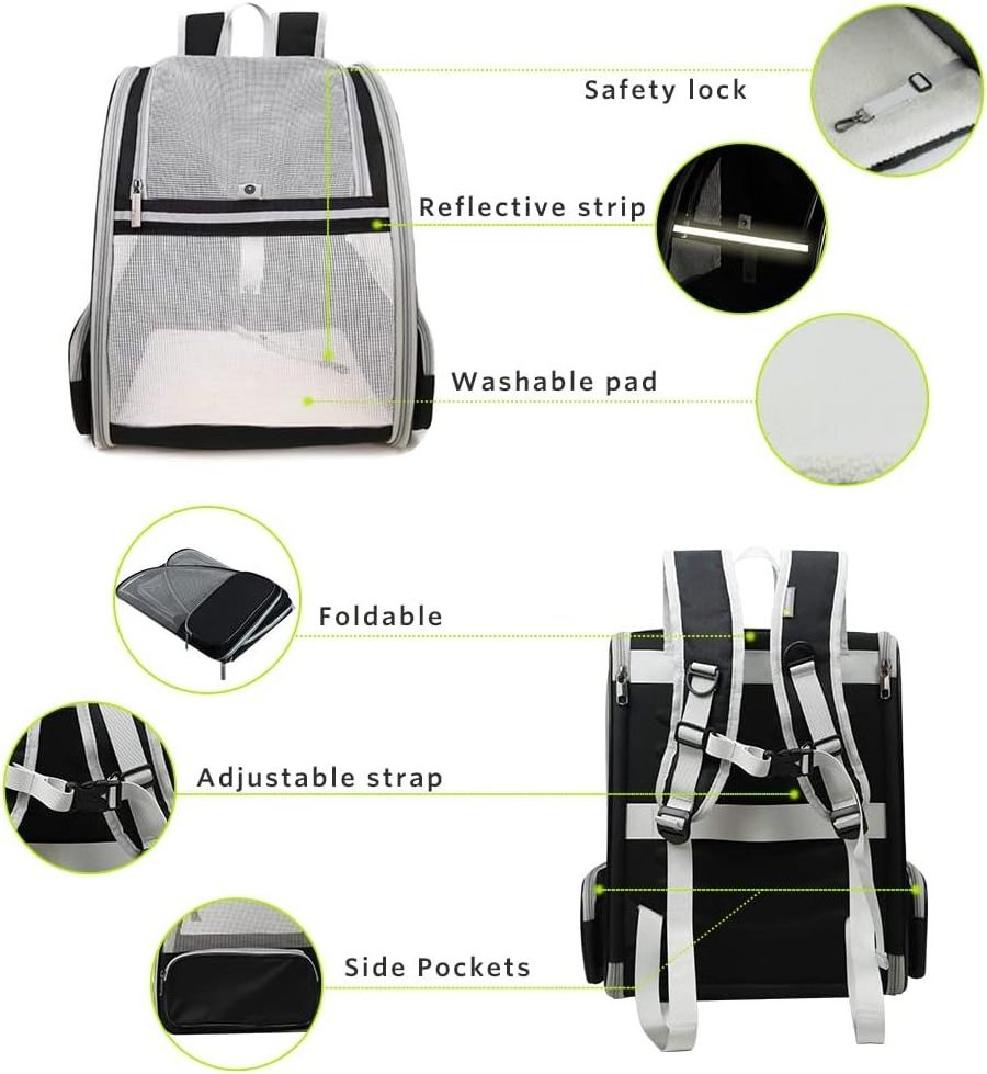 Breathable lightweight pet backpack suitable for large or small cats and dogs, safe cushioning support  outdoor travel