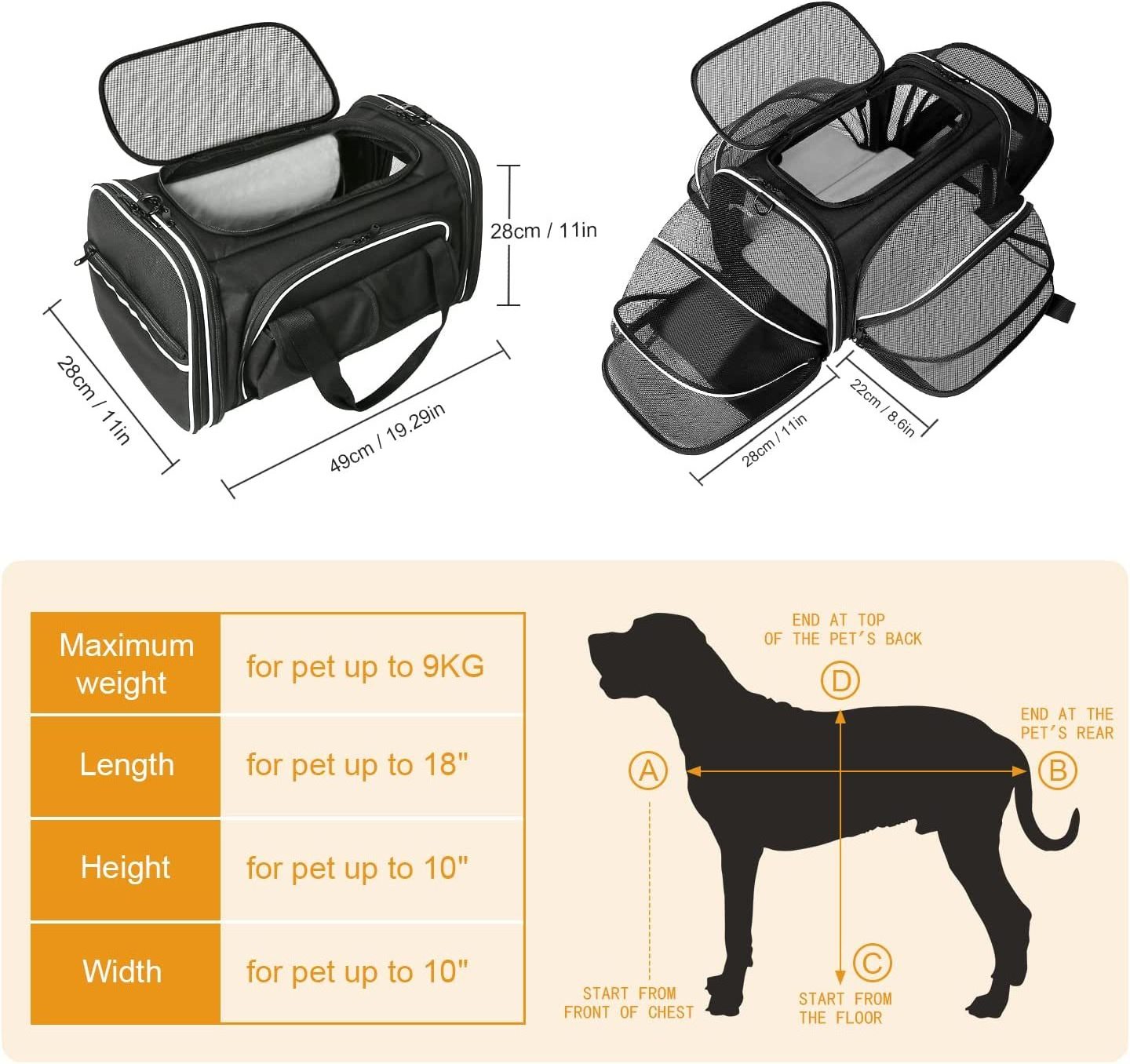 Portable Cat Dog Carrier Bags Soft-sided Carriers Outdoor Travel Breathable Pet Zipper Handbag Travel Breathable Pets Handbag