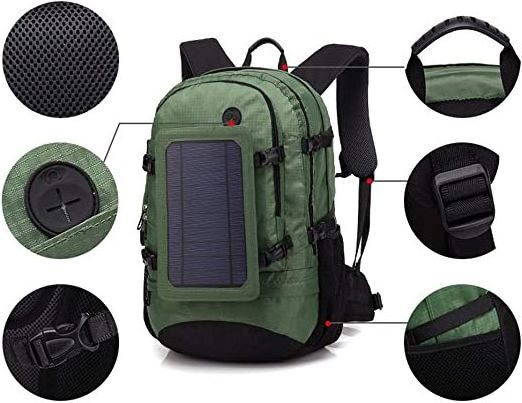 Solar Backpack 14W Solar Panel Powered Backpack Laptop Bag Water-resistant Large Capacity with External USB Charging Port