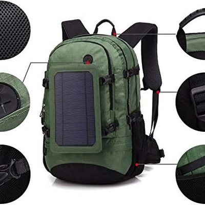 Solar Backpack 14W Solar Panel Powered Backpack Laptop Bag Water-resistant Large Capacity with External USB Charging Port