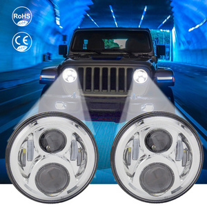 Hot Sale 4x4 Accessories 7 Inch Round Headlamp Led Headlight With Amber Angel Eyes Drl For Jeep Wrangler Harley