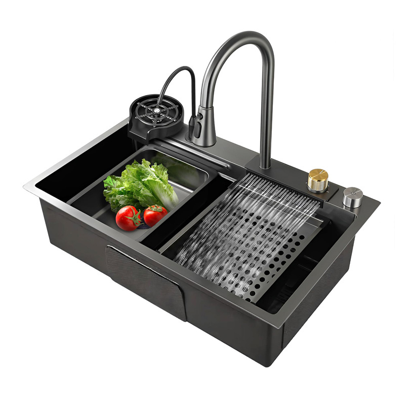 sus304 handmade stainless steel waterfall kitchen sink