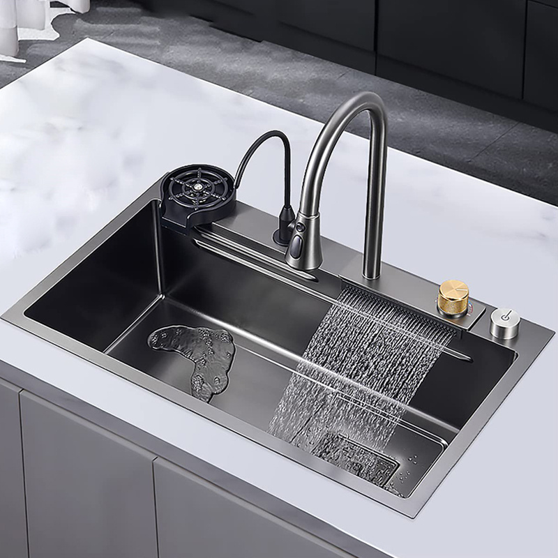 sus304 handmade stainless steel waterfall kitchen sink