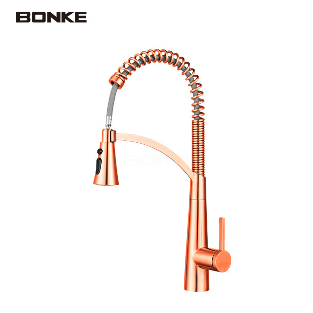 OEM Luxury Hot And Cold SS304 Stainless Steel Single Handle Water Mixer Tap Brushed Bronze Faucet For Pullout Kitchen Sink