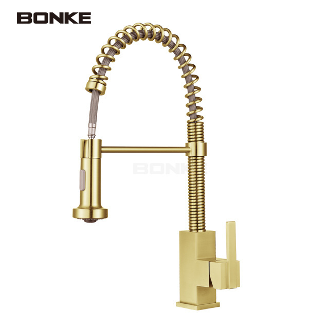 High Quality Bridge Double Handle Antique Luxury Brass Gold Kitchen Faucet