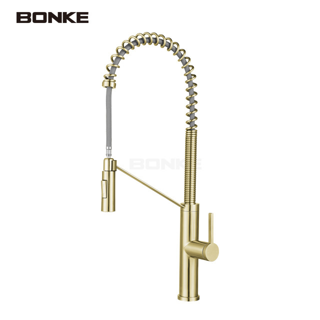 Bonke Gold cUPC UPC 61-9 NSF Single Handle Pull Out Pullout Kitchen Sink Long Spout Head Mixer Tap Faucet For Kitchen Sink