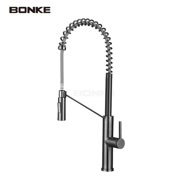 Bonke Gold cUPC UPC 61-9 NSF Single Handle Pull Out Pullout Kitchen Sink Long Spout Head Mixer Tap Faucet For Kitchen Sink