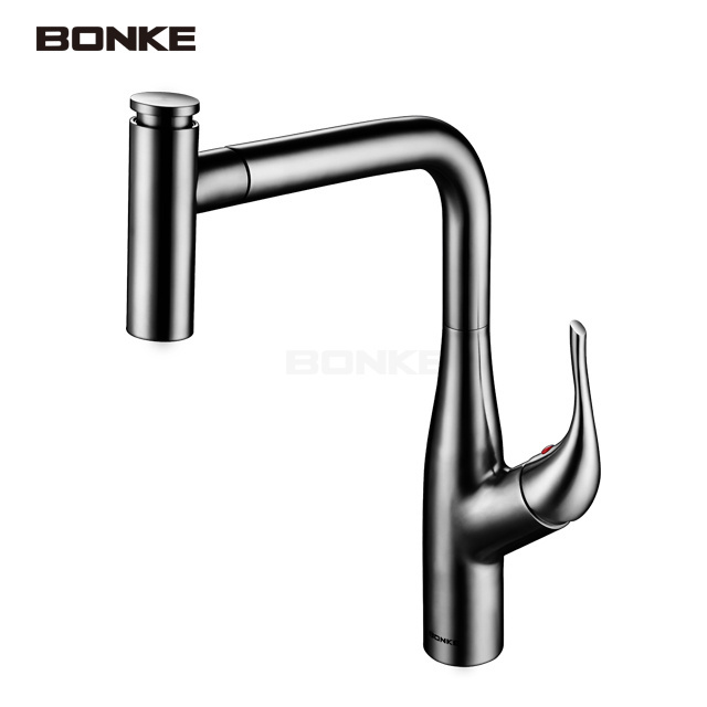 Black 304 Stainless Steel Sink Faucets Taps High Arc Pull Down Sprayer Kitchen Faucet