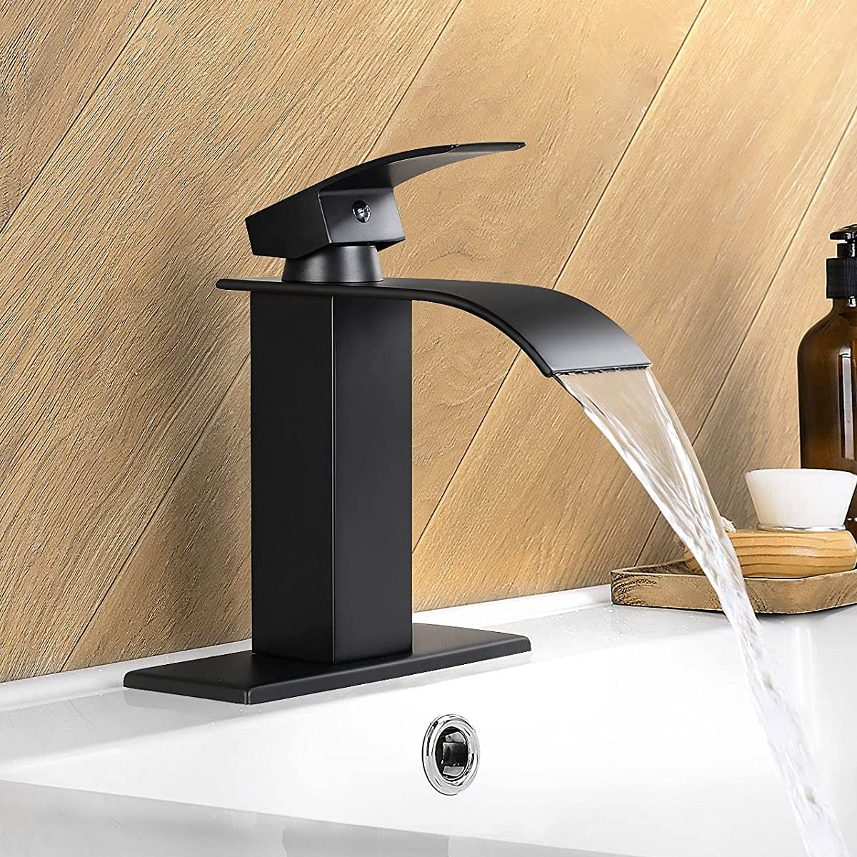 Luxury Black Stainless Steel Waterfall Spout Bathroom Sink Faucet Washbasin Faucet