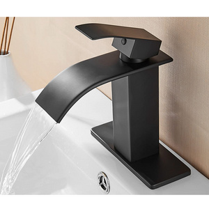 Luxury Black Stainless Steel Waterfall Spout Bathroom Sink Faucet Washbasin Faucet