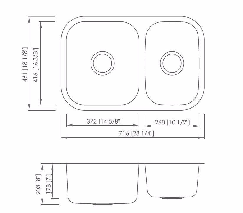 Bonke 28-Inch Double Bowls Offset Premium Stainless Steel Kitchen Under Counter Mount Sink