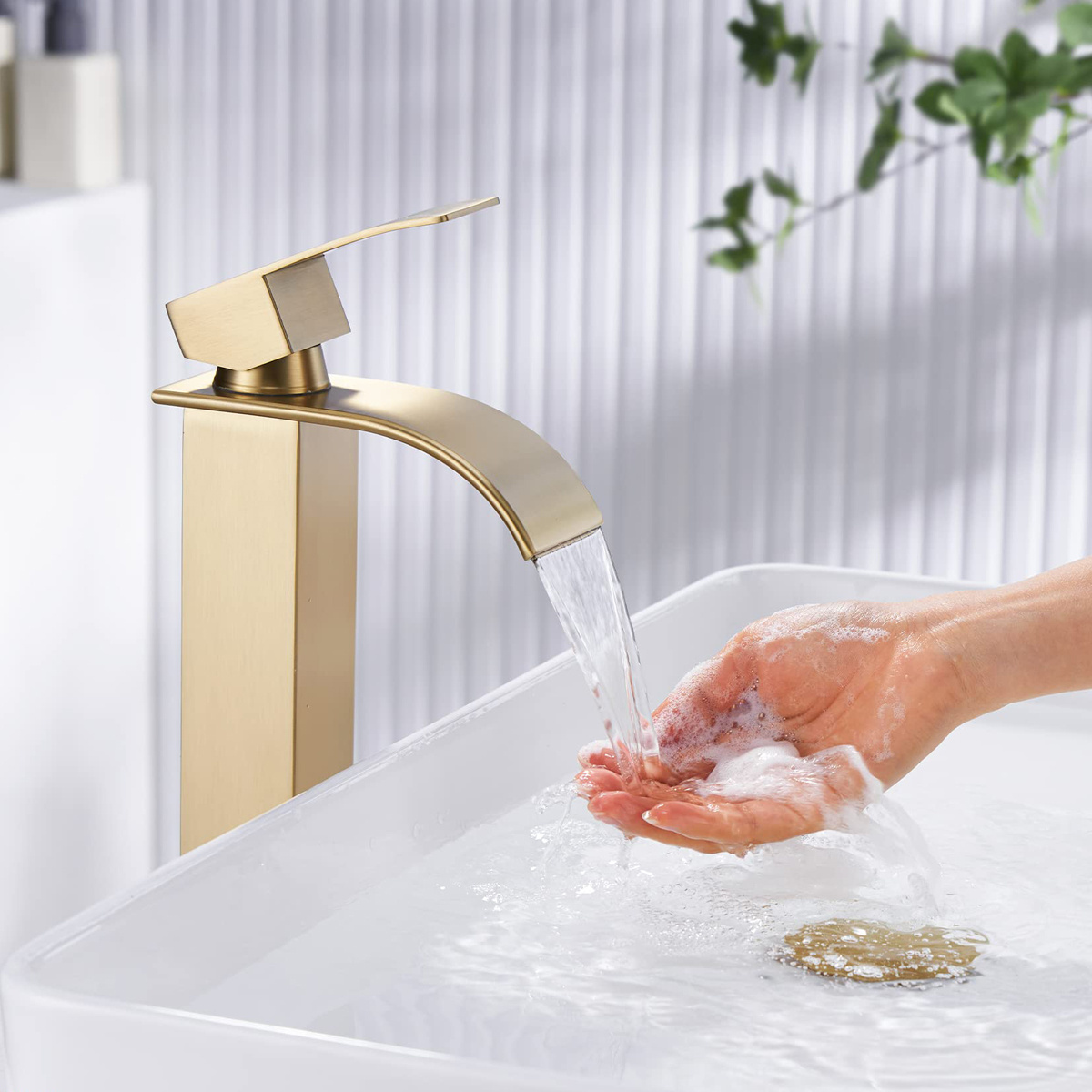 Gold Brushed Nickel Waterfall Bathroom Faucet