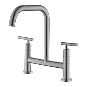 Stainless Steel Bridge Kitchen Faucet 3 Hole 2 Handle Faucet Sink Faucet Mixer Tap