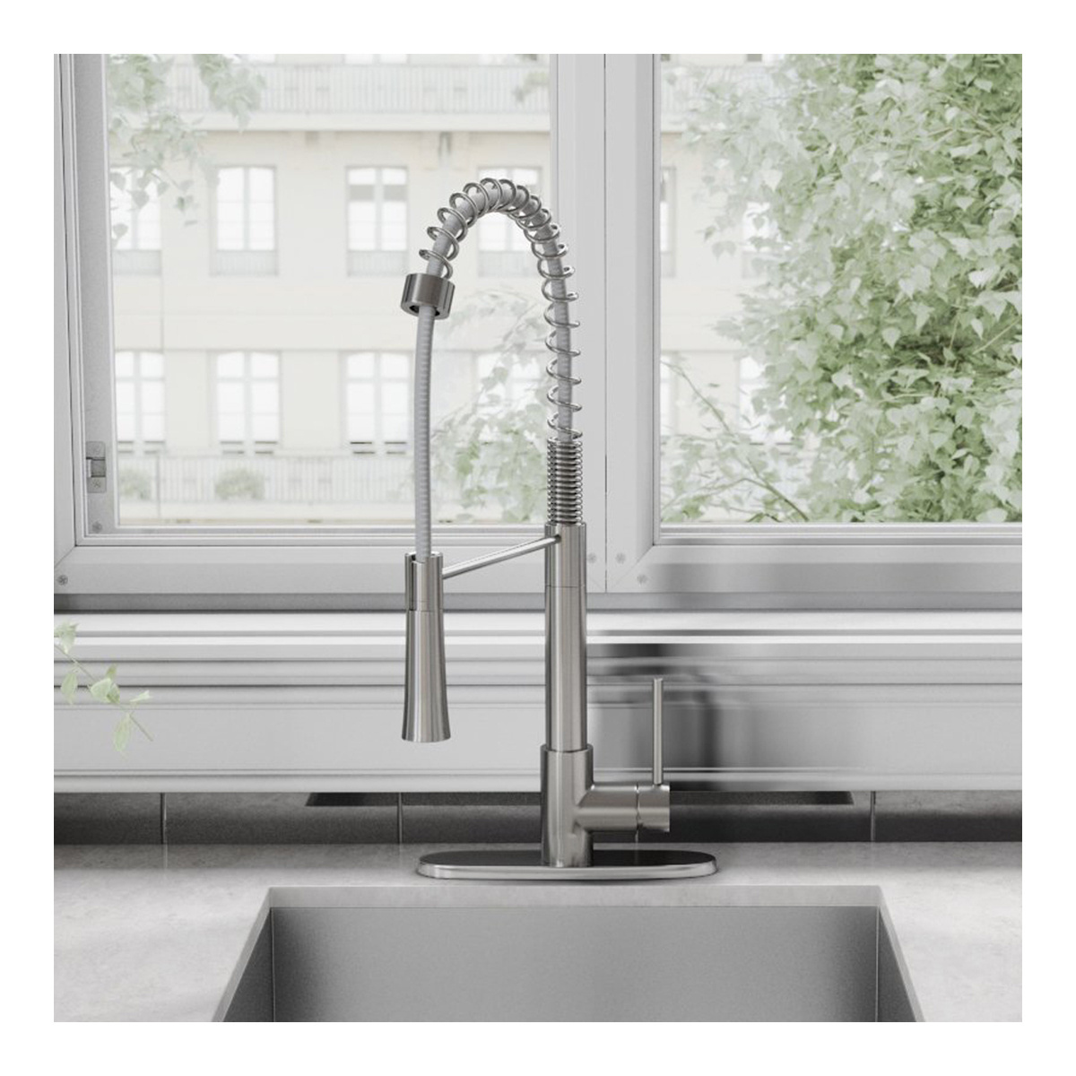 Modern Single Handle Spring Stainless Steel Pull Down Kitchen Faucet